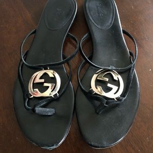 Gucci Black Suede GG Interlocking Sandals